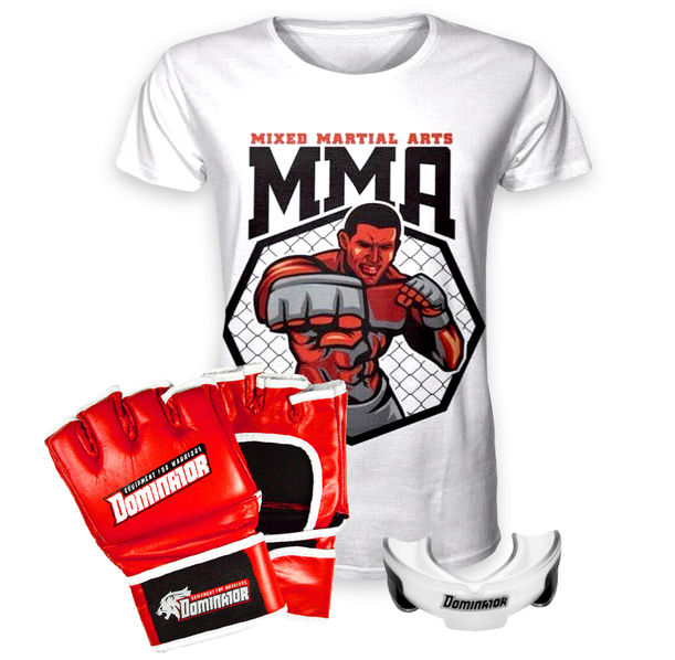 Стак 10 - Червени ММА Ръкавици + тениска + гума