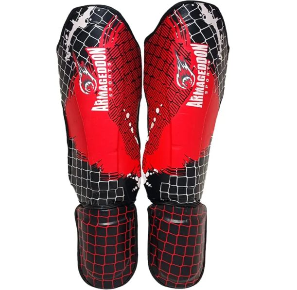 ARMAGEDDON - Протектори за крака Муай Тай и Кик Бокс - Червени с черни ходила​