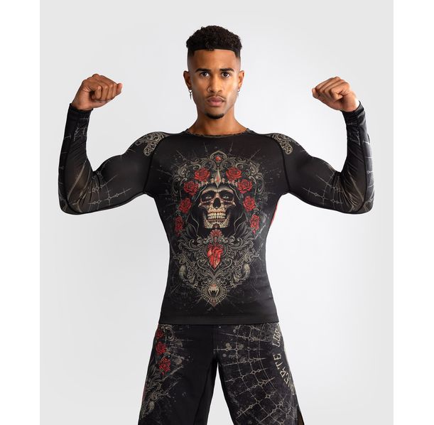 Рашгард - Venum Santa Muerte 5.0 Men’s Long Sleeve Rashguard - Deep Black/Gold​