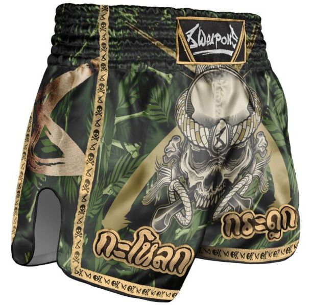 Шорти - 8 WEAPONS - Muay Thai Shorts - Bone Island - Olve/Gold